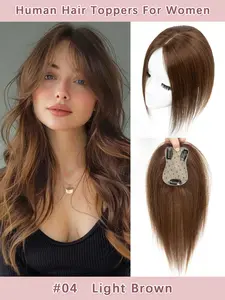 Brown Hair 7x11cm Base Human Hair Toppers with Clips, Natural Look for Thin Hair, One Piece Toppers for Home Use, Increase Hair Volume