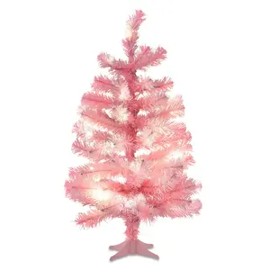 2 FT Mini Pre-Lit Pink Artificial Christmas Tree with 35 Warm White LED Lights and Stand