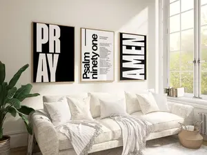 Set of 3 Modern Minimalist Bible Verse Christian Scripture Wall Art Home Decor Psalm 91 Pray Amen Trendy Typography Poster Unframed