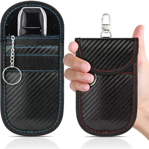 Hoiny 2 Pack Faraday Key Fob Protector, Premium Car RFID Signal Blocking Pouch, Secure Faraday Bag for Car Key Fob, Anti-Theft Case (Red+Blue, Small)