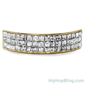 Gold Princess Cut Bling Bling Custom Grillz Top