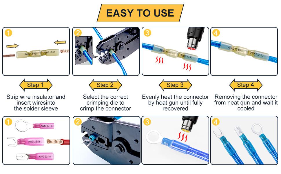 250Pcs Heat Shrink Wire Connectors Electrical Kit, Marine Automotive Crimp Terminals Assortment, Waterproof Ring Fork Spade Electrical Butt Connector 250Pcs Heat Shrink Wire Connectors Electrical Kit, Marine Automotive Crimp Terminals Assortment, Waterproof Ring Fork Spade Electrical Butt Connector
