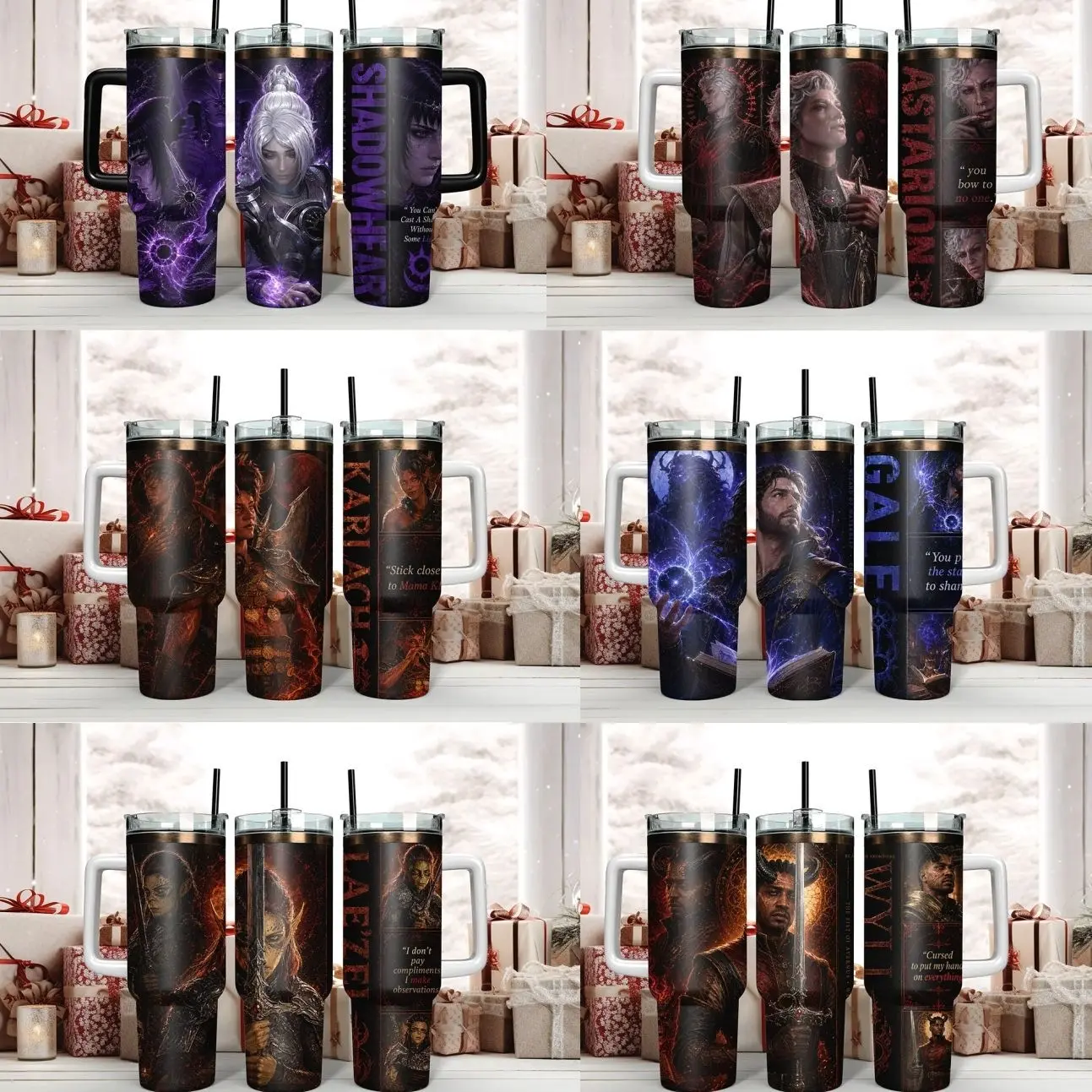 Baldur's Gate 3 Origin Companion Tumbler Collection - Choose Astarion, Shadowheart, Karlach, Gale, Lae'zel, or Wyll - 40oz Insulated Stainless Steel Travel Mug with Handle & Straw Featuring Epic Character Art & Iconic Quotes