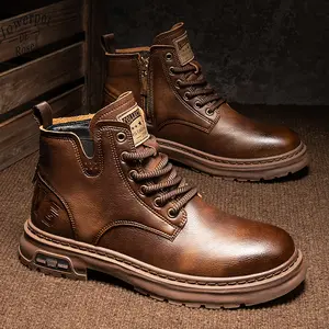 Men's retro style boots with round toe and side zipper, suitable for business, streetwear, and casual wear, high top boots, streetwear shoes, durable shoe structure - formal shoes, casual walking shoes