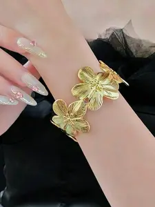 Women's Cuff Collection, 1pc Chunky Flower Upper Arm Cuff & Stackable Bangle, Adjustable Design, Delicate Vogue Style, Summer Jewelry