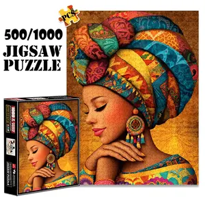 1pc 1000 piece adult puzzle 70x50cm Colorful African - style Headwrap and Earrings Set 500 pieces of paper jigsaw puzzle, suitable for adults and families, large-scale DIY puzzle interactive toy g