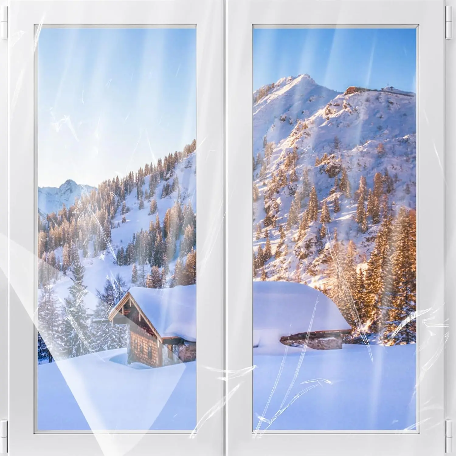 62×433in Window Insulation Kit for Winter- Indoor 10-Window Plastic for Winterizing, Thicken Translucent Window Covering Shrink Film with Double-Side Tape to Keep Cold Out