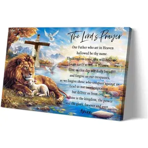 Lion And Judah Wall Art The Lords Prayer Wall Decor Bible Verse Poster Framed Christian Quotes Pictures Prints Artistic Ornaments