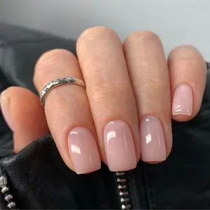 Soft Nude Short Square Press On Nails – 24 pcs Fake Nails, Kit with Jelly Glue & File, Easy Application, Clean, Elegant & Minimal Nails for Everyday