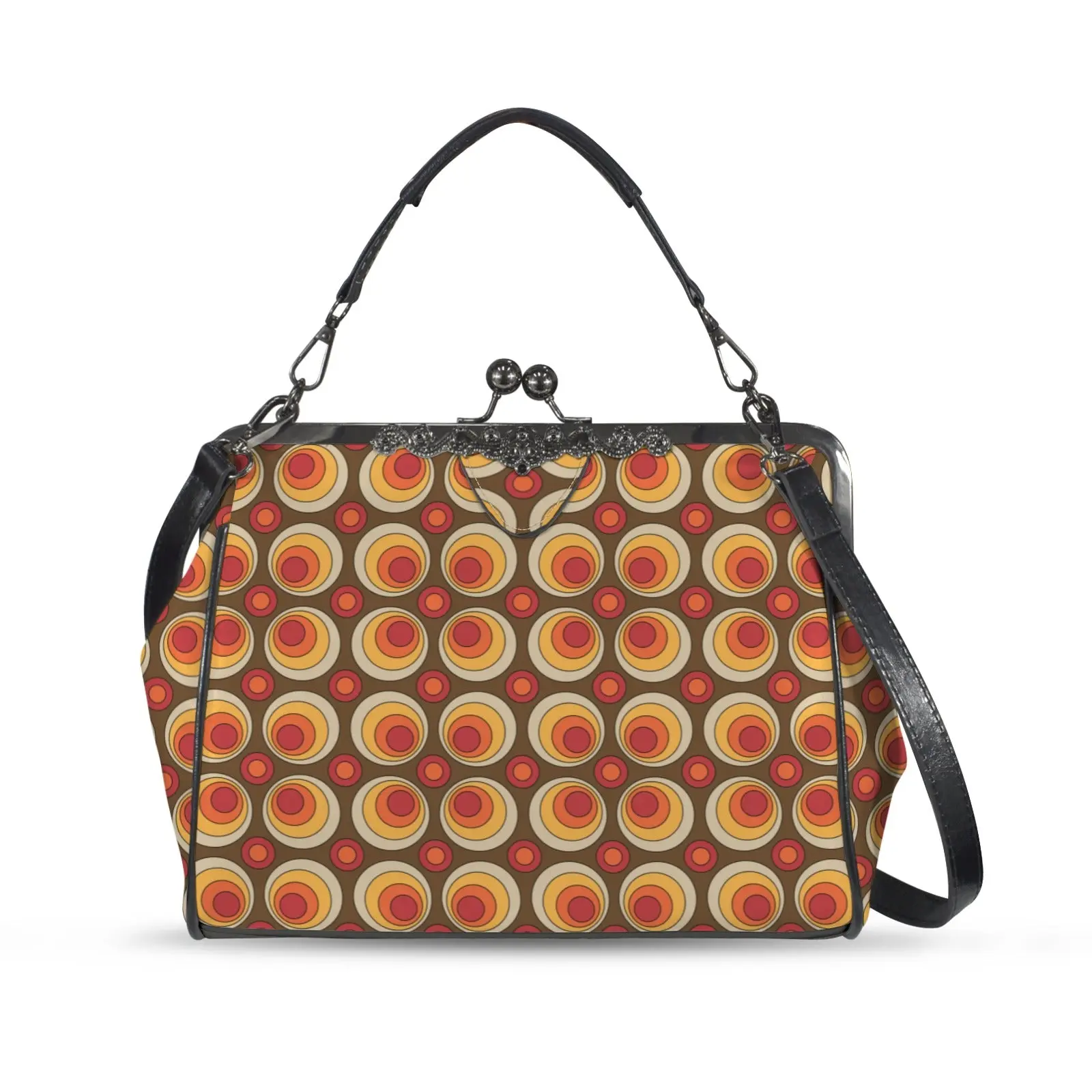 Mid Century Modern Retro Orbs Brown Orange Yellow Mod Kisslock Crossbody Purse