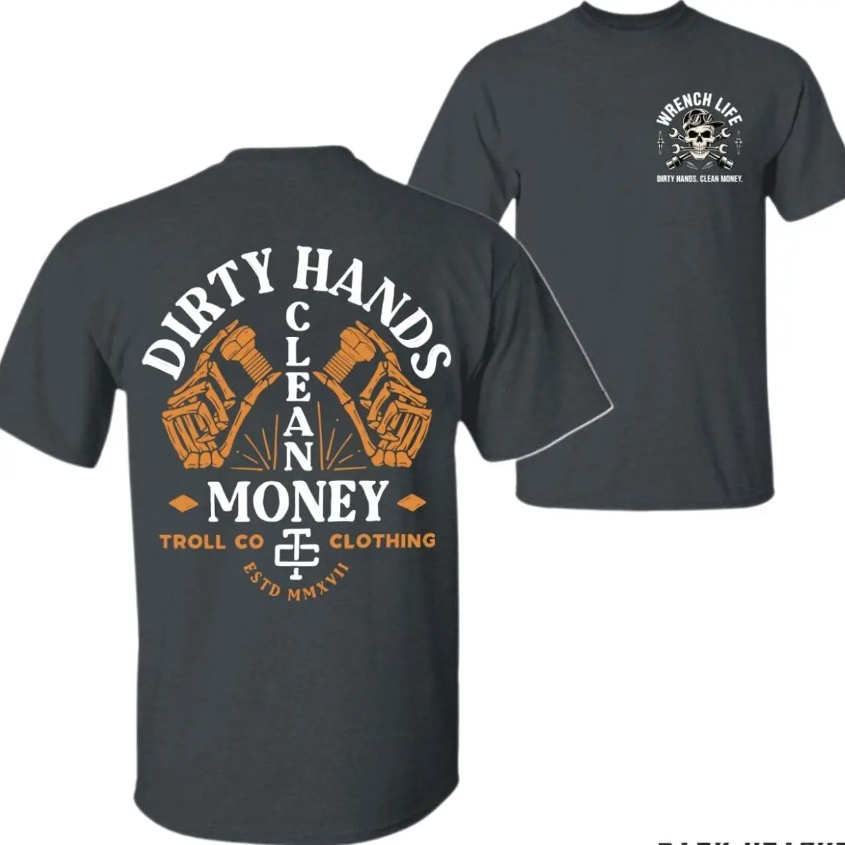 Dirty Hands Clean Money T-Shirt – Wrench Life Mechanic Graphic Tee, Hard Work Laborer Shirt for Men, Blue-Collar Workwear Street Style