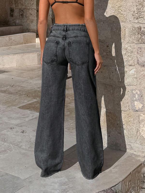 Women's High Waist Raw Hem Baggy Jeans, 2026 T-Chic All-Season Versatile Outdoor Casual Pants, Comfortable Outdoor Wear, Stylish Ladies' Bottoms
