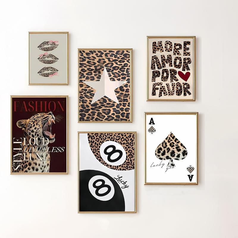 wooden frame Trendy Leopard Canvas Wall Art (Frame) Cheetah Prints Wall Decor Pictures Lucky 8 Ball Posters Preppy Aesthetic Paintings Black Or Gold Framed Acrylic Wall Hanging Painting  Wall Painting Canvas Poster Hallway Home Decoration