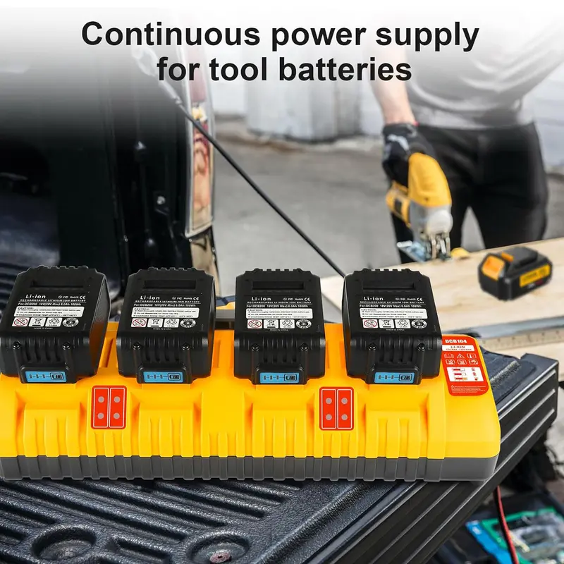 Amityke DCB104 Replacement for Dewalt Multi-Battery Charger Station 4-Port Efficient Charging 12V 20V Batteries Dual USB Ports LED Indicator Portable Power Tool Accessories 7
