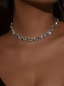 Rhinestone Decorated Necklace for Women & Girls, Fashion Jewelry for Party, Daily Clothing Decor, Trendy All-match & Exquisite Jewelry for Birthday Gift, Elegant Rhinestone Necklace