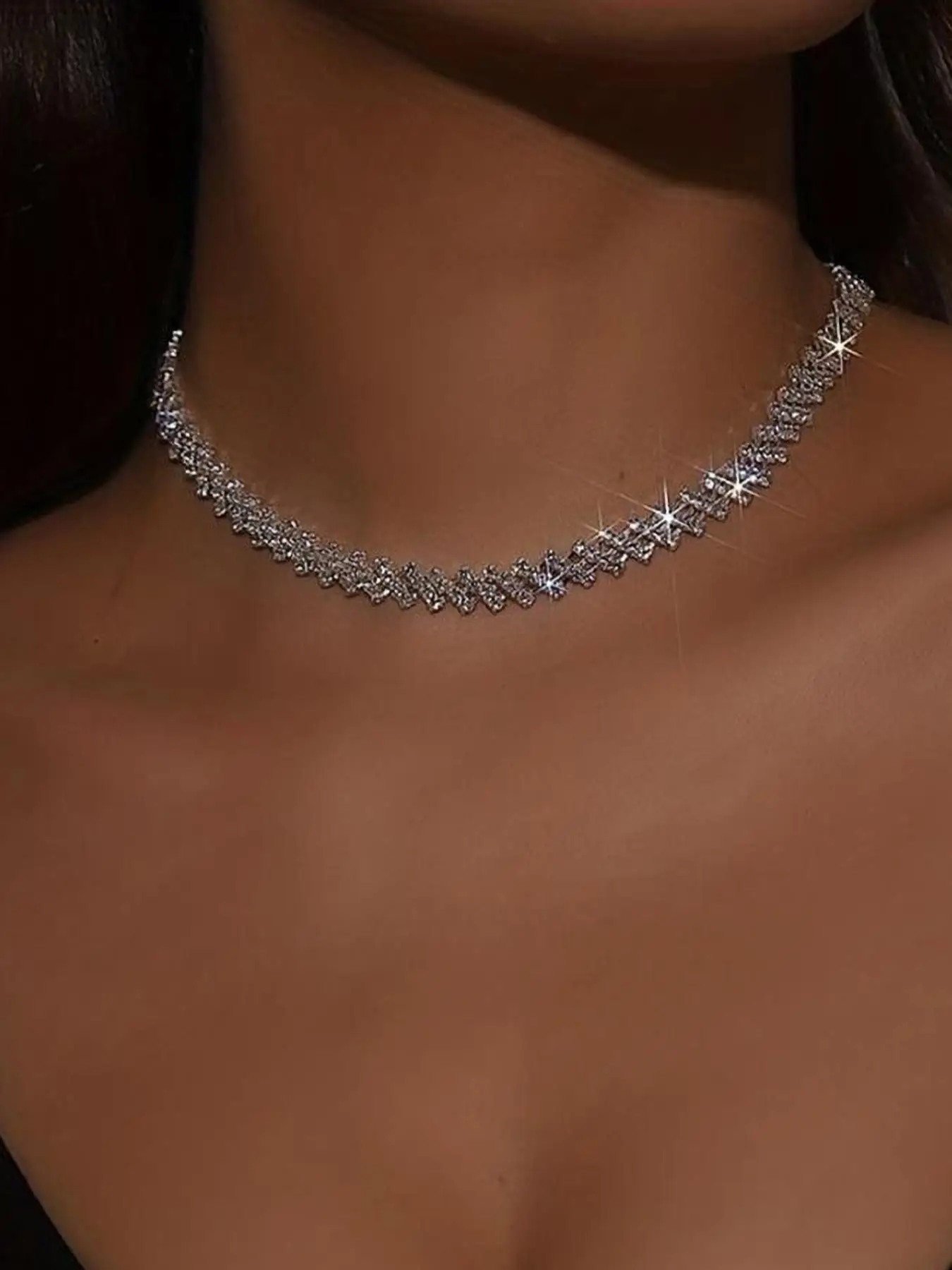 Rhinestone Decorated Necklace for Women & Girls, Fashion Jewelry for Party, Daily Clothing Decor, Trendy All-match & Exquisite Jewelry for Birthday Gi