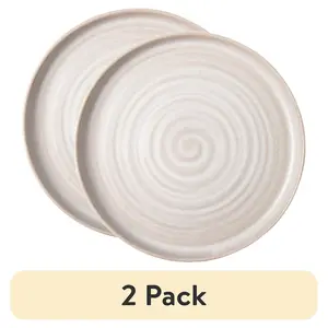2-Pack Cream Stoneware Salad Plates, 8 Inch Round Dinner Dishes - Microwave Safe for Appetizers, Pasta & Family Meals