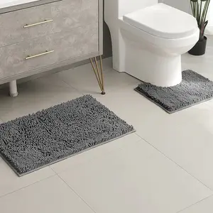 2 Piece Bathroom Decorative Mat Set, Soft Absorbent Non-Slip Bath Rug, Thick Dry Fast Deep Color Bathroom Carpet