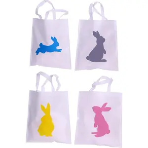 Bulk 24 Pack Bunny Tote Bag  15" x 16" - Easter Egg Hunt or  Shower Four Colorful Styles  for The Largest Easter Event