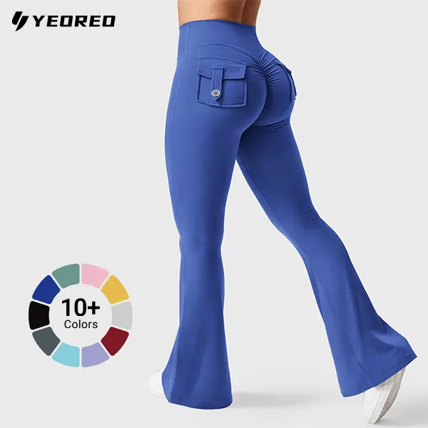 YEOREO CoreFlex Flare Leggings with Pockets for Women Scrunch Workout Leggings Butt Lifting Gym Yoga Pants