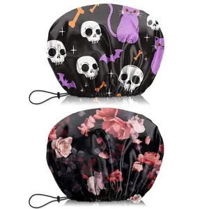 2 PCS Shower Cap Waterproof Double Layer Elastic Adjustable Reusable Hair Bath Caps for Girls Women Cute Aesthetic-Purple Red