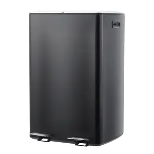 60L Dual Compartment Stainless Steel Trash Can – Soft-Close Lids, Foot Pedals, Removable Buckets, Foldable Design, Silver or Black