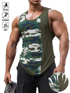 Men’s boyfriend-style camouflage cargo print sports tank top; fitness tank/tank top; gym wear; printed tank top; men’s fitness set; men’s workout clothing; men’s fitness apparel