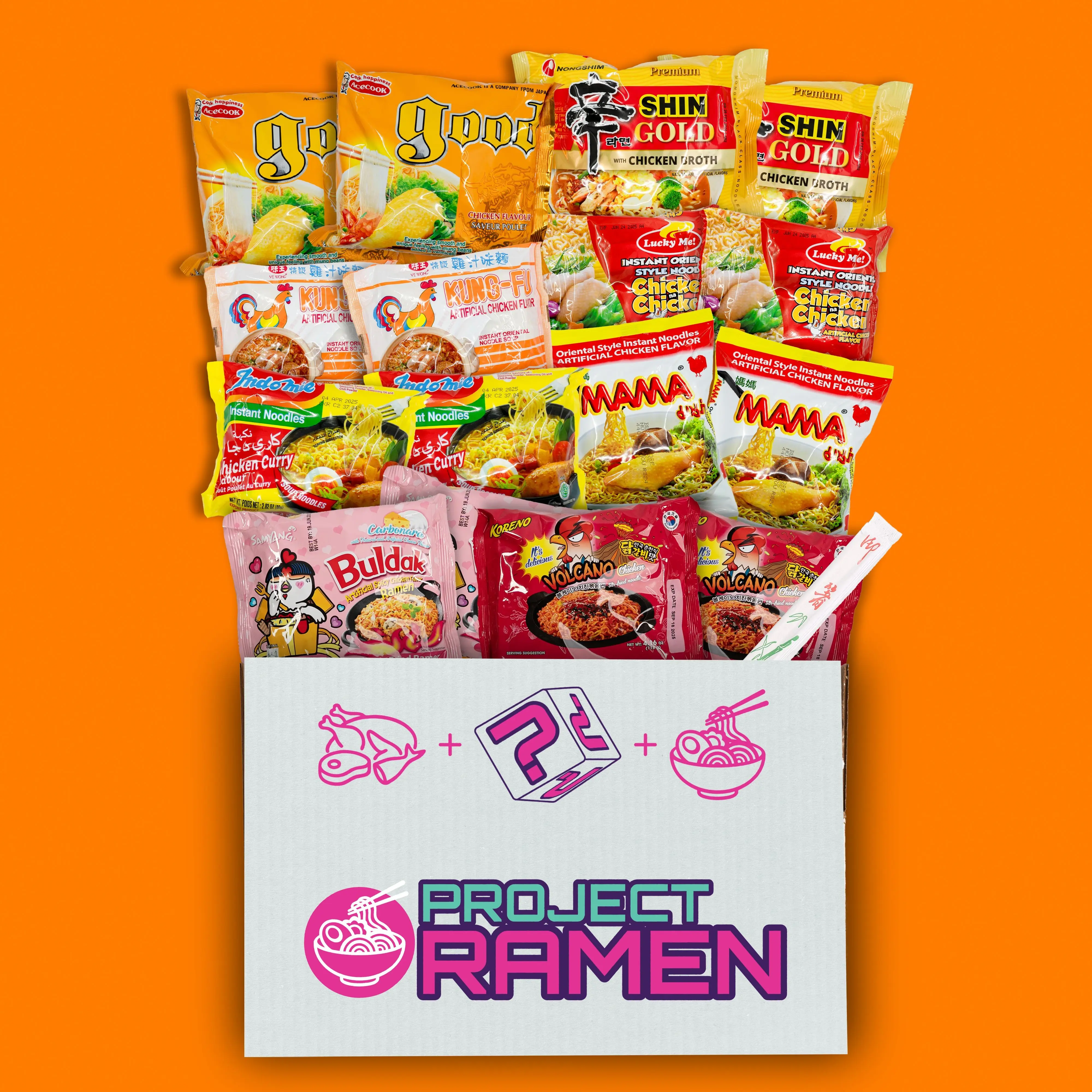 Random Chicken Ramen Mystery Box of (16 Packs Total) 8 Variety Noodle ...