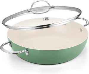 KOCH SYSTEME CS 12 Inch Nonstick Deep Frying Pan, Ceramic Saute Pan with Lid, Healthy Large Skillet, Cookware for All Stove, Induction Compatible, PFOA/PFAS/PTFE Free, Green/ Blue