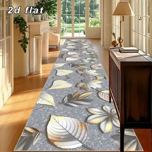 Luxury Gold Leaf Pattern Long Runner Rug, Soft Comfortable Entryway Mat, Non-Slip Kitchen Floor Pad, Durable Bound Edges