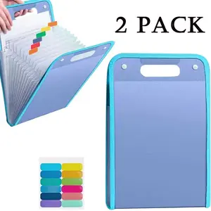 2-Pack A4 Vertical File Folders with Handle, 13-Compartment Waterproof, Portable File System for Home Office, School, Back-To-School Supplies
