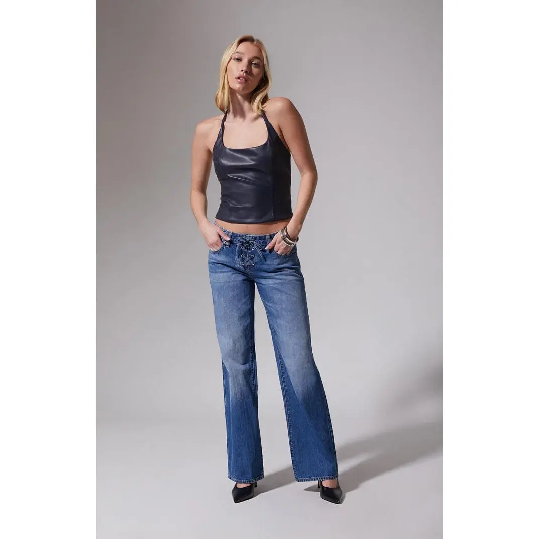 Third Charm Women's Kaye Faux Leather Halter Corset
