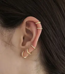 Tewiky 5Pcs Gold Huggie Hoop Earring Setsfor Women,  CZ Earrings Jewelry Small Hypoallergenic Trendy Waterproof Lightweight Multiple Cartilage Earring