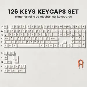 Womier PBT keycaps Set, 126 Keys Double Shot  Retro Milky White Keyboard caps,Cherry Profile Keycaps 60 65 75 100 Percent, Custom keycaps for Mechanical Keyboard Gaming(61/64/68/84/87/100/104/108)