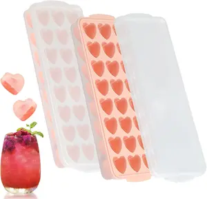 2 Packs Heart Ice Cube Trays, 24 Grids Heart Ice Cube Tray, Silicone, Pink Ice Cube Tray with Lid, DIY Ice Cube Tray for Chocolates, Beer, Cold Fruit Drinks