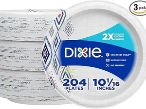 Large Paper Plates, 10 Inch, 204 Count, 2X Stronger, Microwave-Safe, Soak-Proof, Cut Resistant, Disposable Plates For Everyday Breakfast, Lunch, & Dinner Meals