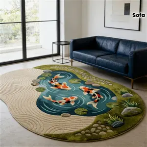 Green contrast lotus pond koi living room sofa carpet fresh and natural bedroom decoration bedside carpet irregular water ripples cloakroom dressing table carpet home kitchen balcony bathroom toilet entrance entrance door carpet