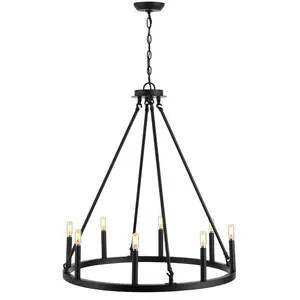 JONATHAN Y Oberto Ring Iron Rustic Farmhouse LED Chandelier JONATHAN Y Oberto Ring Iron Rustic Farmhouse LED Chandelier