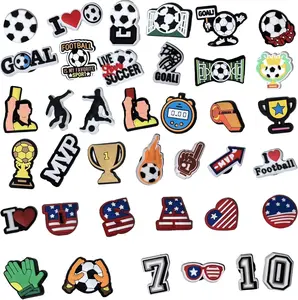 50 pcs Soccer Shoe Charms for Boys Men Teen, PVC Construction, Soccer Themed Designs for Soccer Lovers