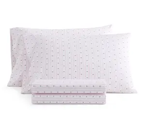 Martha Stewart Floral Stripe White/Pink CottonFull Sheet Set