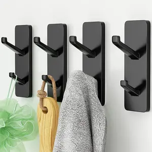 Self Adhesive Coat Hooks for Hanging: Heavy Duty Stainless Wall Hook for Towel, Backpack, Hat, Sturdy Metal Hanger for Bathroom, Bedroom, Door, Dorm, 4-Pack, Matt Black
