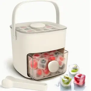 Refrigerator Add-Ons - Ice Maker, Ice Box Collection, Portable Ice Cube Tray with 48 Compartments, Ice Storage Container, White Ice Cube Mold with Cover, Large Capacity Ice Cube Storage Container, Compatible with Refrigerators