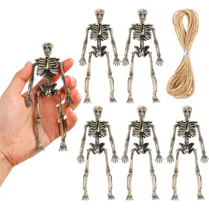 Small Skeleton Figurine 6 Inches,6 Pieces Plastic  Mini Poseable Skeleton  for Crafts Halloween Decoration (Make-Old)