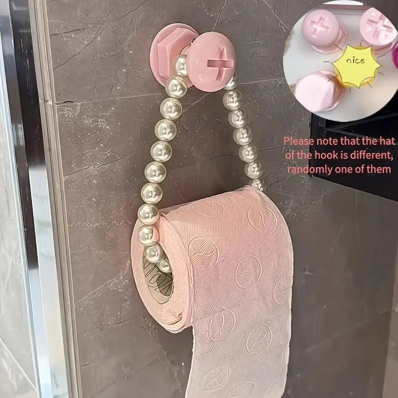 1pc Pearl Chain Toilet Paper Holder, No Drilling Wall Mount, Modern Bathroom Accessory, Space-Saving, Modern Home Decor, Blue, Ideal Gift