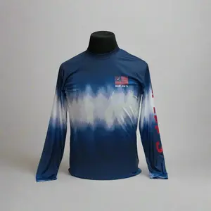 Buc-ee's Performance Long Sleeve Blue American Flag Shirt