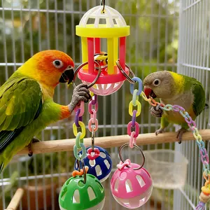 Parrot toy bird supplies: bell ball chain chewing toy, available in various colors, relieves boredom, combats depression, makes sounds, and serves as a chewing and beak-grinding toy