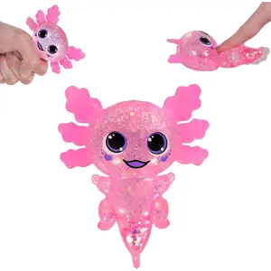 Axolotl Squishy Toy Squeeze Stress Relief Fidget Sensory Toy for Kids Adults, Cute Handheld Stress Ball for Anxiety and Focus, Purple Big Ears(Pink)