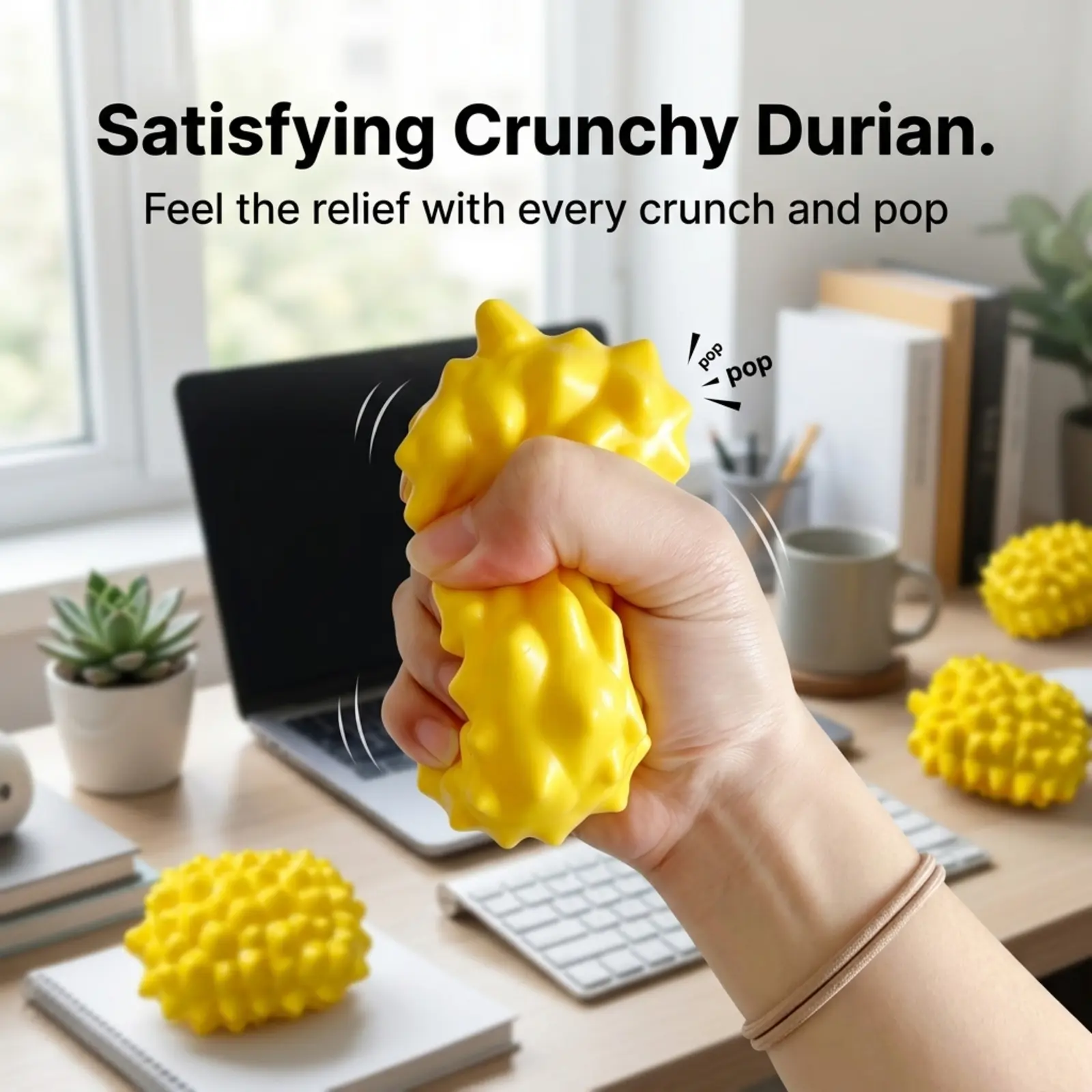 Squishy Toy Crunchy Durian Stress Ball, 10cm Handmade Building Block Squeeze Fruit with Popping Sound, Sensory Fidget for Anxiety Relief, Realistic Decompression Vent Toy for Adults Kids Desk Gift