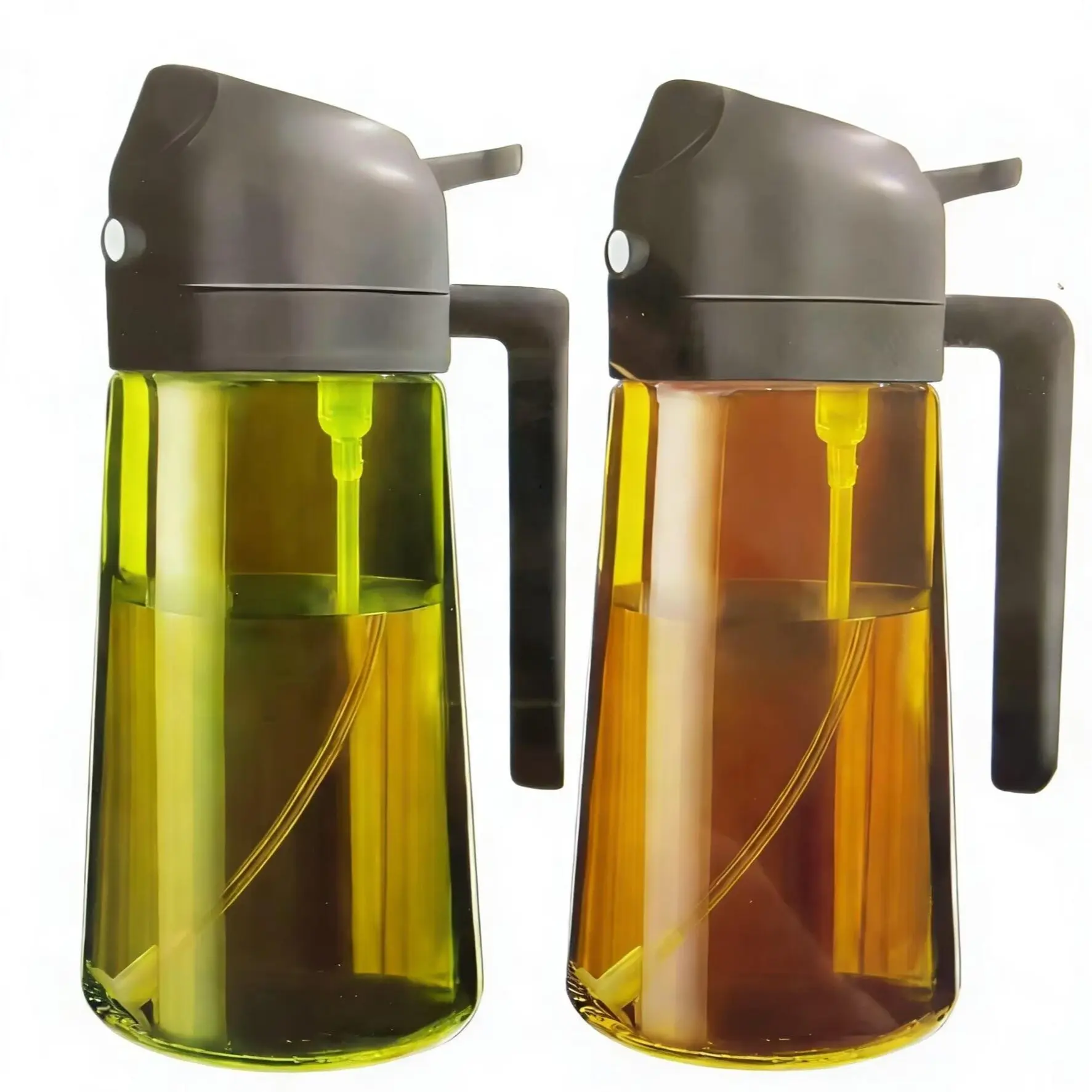 2 Count 2 in 1  Oil Spray for Cooking 16oz/470ml Light-Blocking Dark , Olive Oil Dispenser Bottle for Kitchen, Premium Dark Green Glass Oil Bottle, Food-Grade Oil Mister for Air Fryer, BBQ