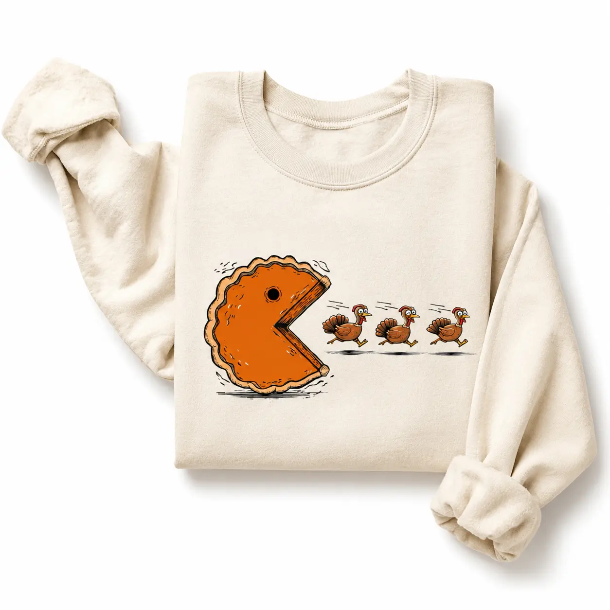 Retro Thanksgiving Pumpkin Pie Chasing Sweatshirt, Funny Turkey Day Graphic Sweater, Cozy Fall Pumpkin Season Top, Retro Autumn Vibes Pullover, Thanksgiving Gift for Women & Men